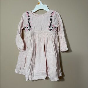 Mothercare Light Pink Kids Dress with Floral Embroidery